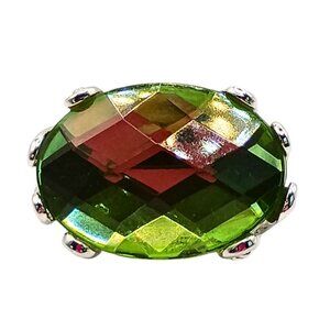 Womens Silver Plated Oval Faceted Art Glass Ring Adjustable Twisted Crown Glam
